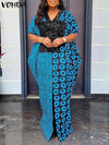 Plus Size 5XL Summer Maxi Dress - Vintage Printed V-Neck Batwing Sleeve Sundress
