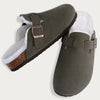 Fur Lined Suede Clogs Fuzzy Cork Footbed Slip-On Mules Antiskid Winter Slippers for Women
