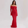 Suninheart White Off-the-Shoulder Lace Bodycon Maxi Dress for Women – Long Sleeve Elegant Wedding Guest Dress