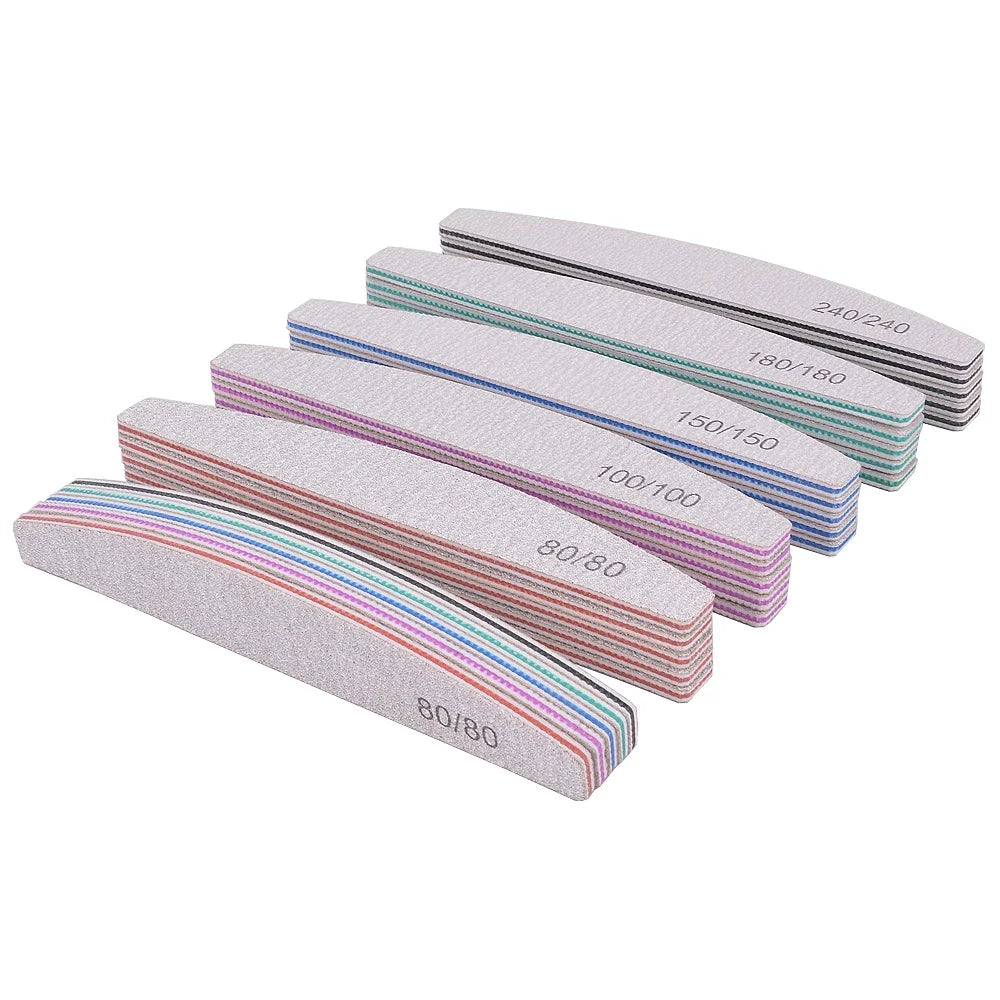 3/5/10-Pack Professional Nail Files — Thick Half-Moon Emery Boards, Multiple Grits (80–240) for Manicure & Nail Extensions