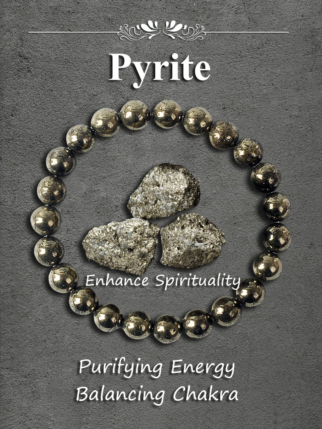 Natural Pyrite Bead Bracelet Unisex Healing Stone Jewelry for Wealth Abundance and Protection