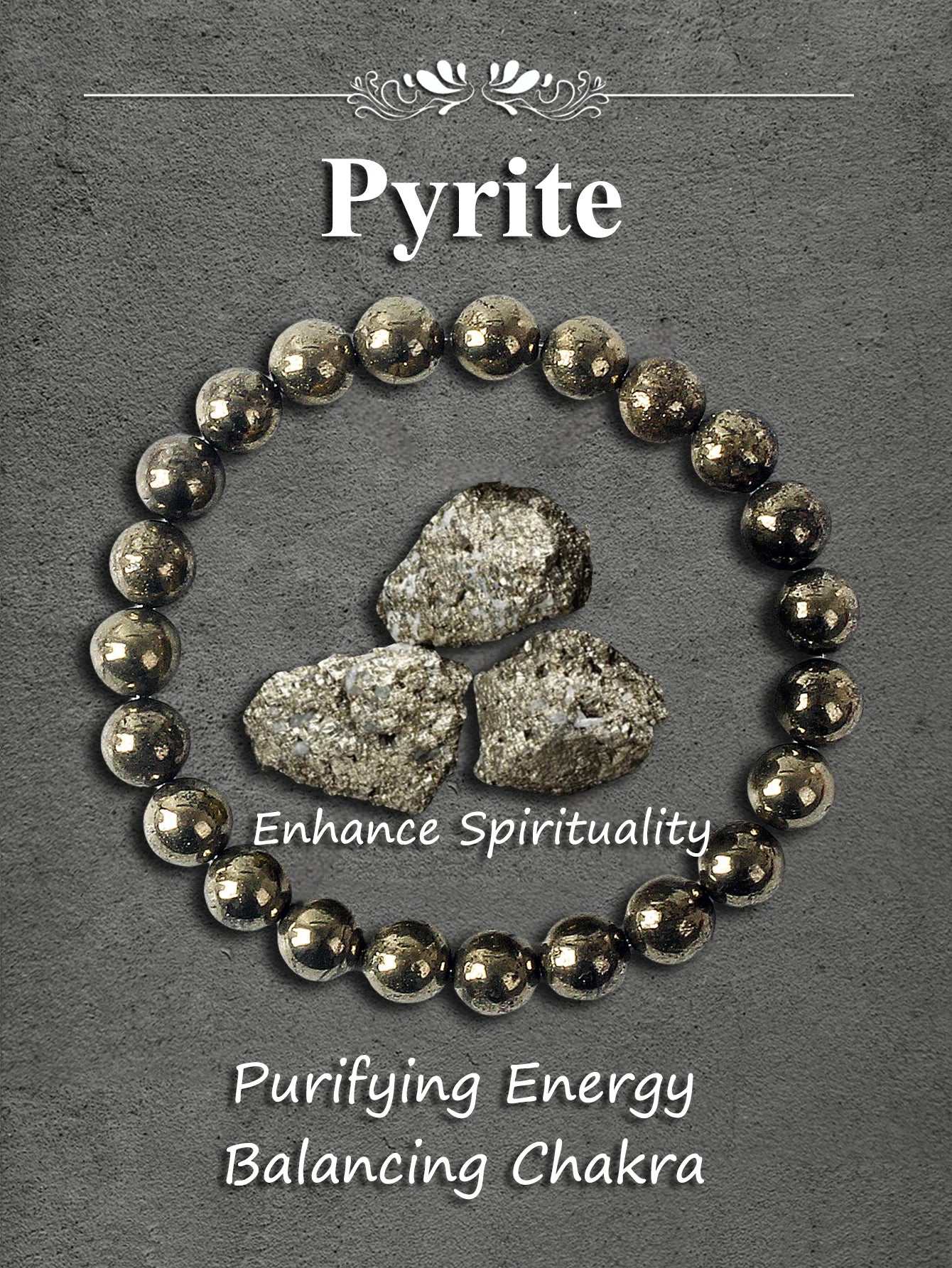 Natural Pyrite Bead Bracelet Unisex Healing Stone Jewelry for Wealth Abundance and Protection