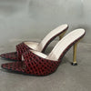 Crocodile-Embossed Stiletto Sandals – 8 cm (3.15 in) High Heel Slip-On Pointed Peep Toe Party Shoes