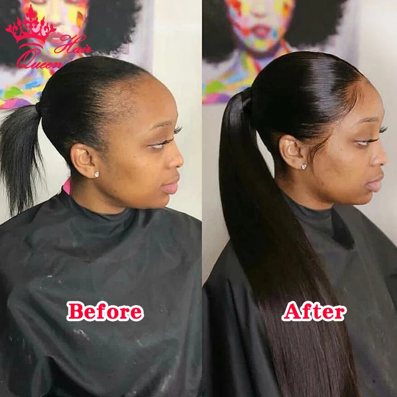 Clip-In Drawstring Human Hair Ponytail – 100g (3.5 oz) Brazilian Virgin Hair, Straight & Body Wave