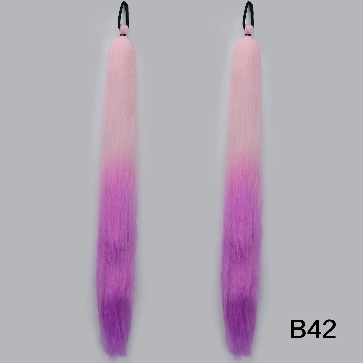 Braided Synthetic Ponytail Extension with Elastic Band – Long Kinky Straight High-Temp Hairpiece for Women & Girls (Pink Purple Blue)