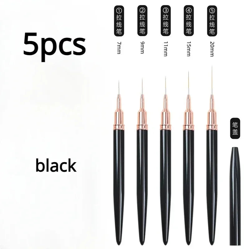 Professional Nail Art Liner Brush Set — Striping & Detailing Pens, 6–25 mm (0.24–0.98 in) Tips