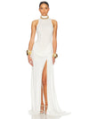 Blifanbo Turtleneck Off-Shoulder Sleeveless Pleated Maxi Dress with High Waist Thigh Split, Elegant Club & Party Dress for Women