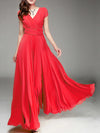 Women’s Boho Deep V-Neck Maxi Dress - Short Sleeve Beach & Party A-Line Chiffon