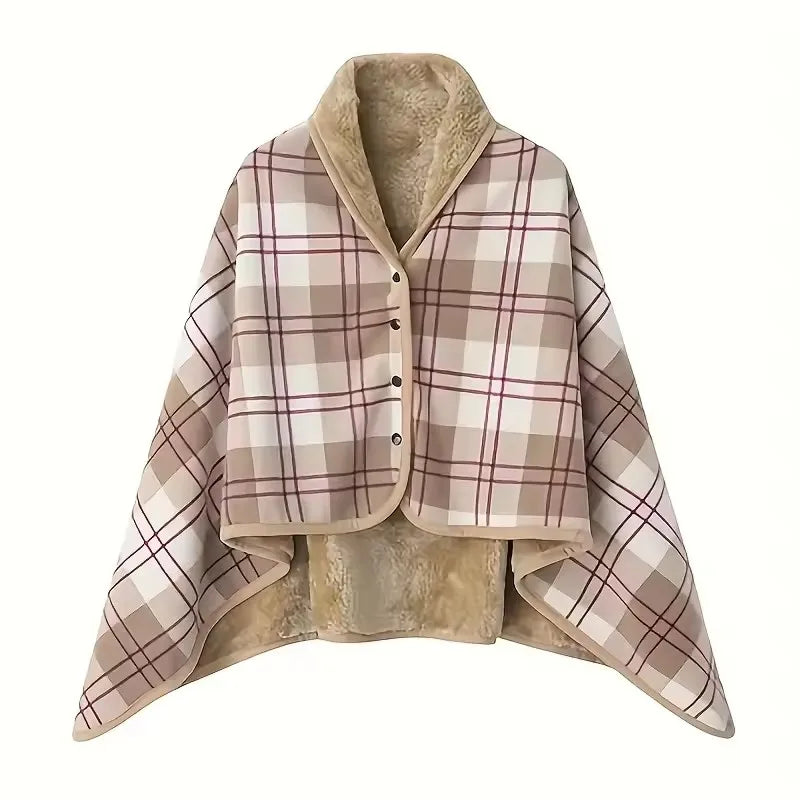 Women's Flannel Wearable Shawl Blanket – Cozy Shoulder Throw for Office, Travel & Home
