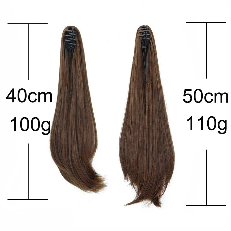 Clip-In Long Straight Ponytail Extension - 120g Synthetic High-Heat Fiber Claw Clip