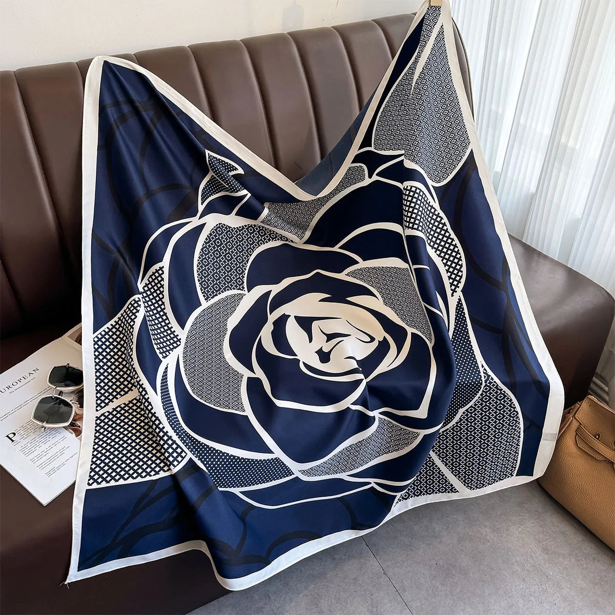 90 x 90 cm (35 x 35 in) Twill Silk-Feel Square Scarf – Women’s Luxury Tree Print Head Scarf, Shawl, Hijab, Bandana