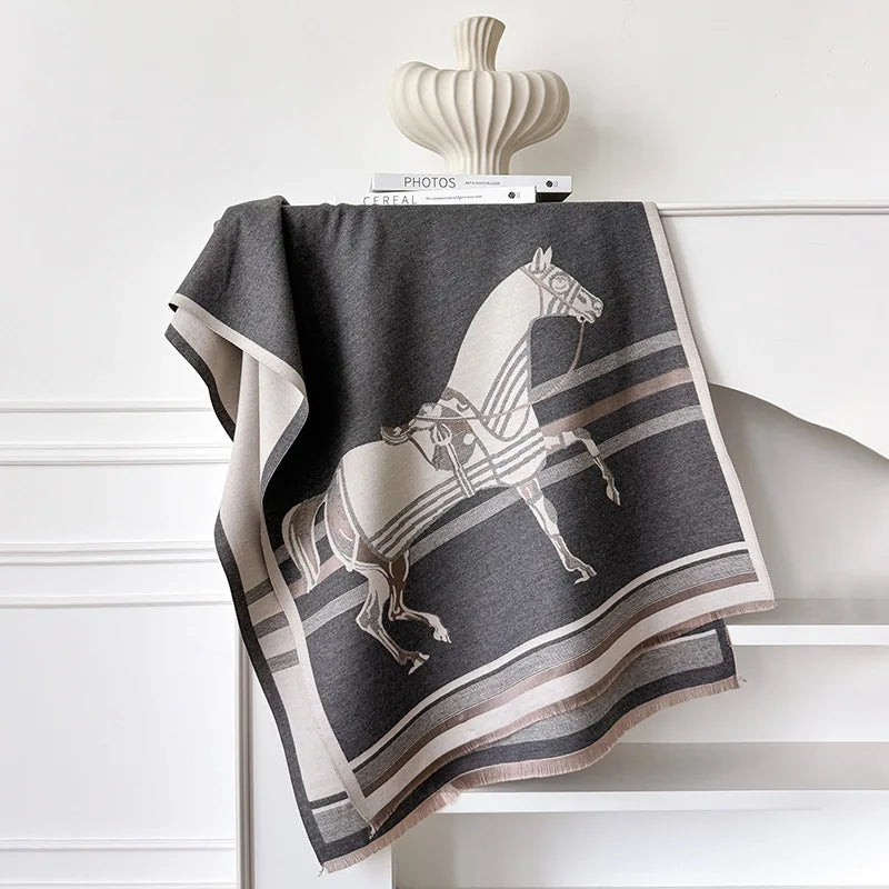 Women's Soft Cashmere Pashmina Scarf 180 x 65 cm (71 x 25.6 in) Plaid Horse Print Tassel Wrap Shawl