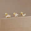 3-Pack 14K Gold-Plated Stainless Steel Crown Stud Earrings for Women with Crystal Zircon — Horse Eye Design