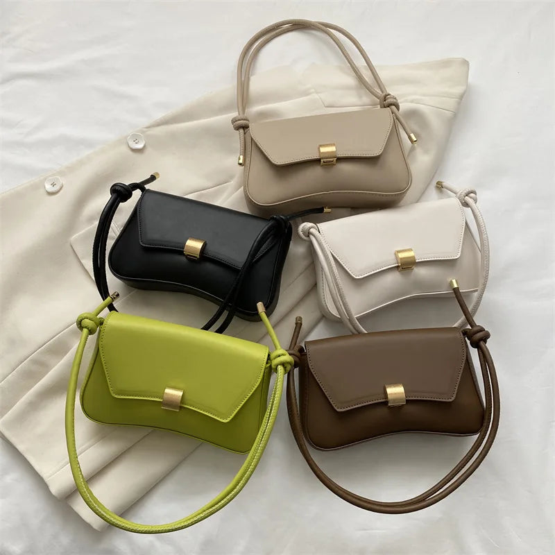 Metal Buckle Baguette Shoulder Bag - Chic PU Leather Crossbody Handbag for Women