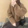 Plus Size Milky Blue Loose Fit Pullover Sweater Thick Knit Crew Neck Puff Sleeves for Autumn/Winter