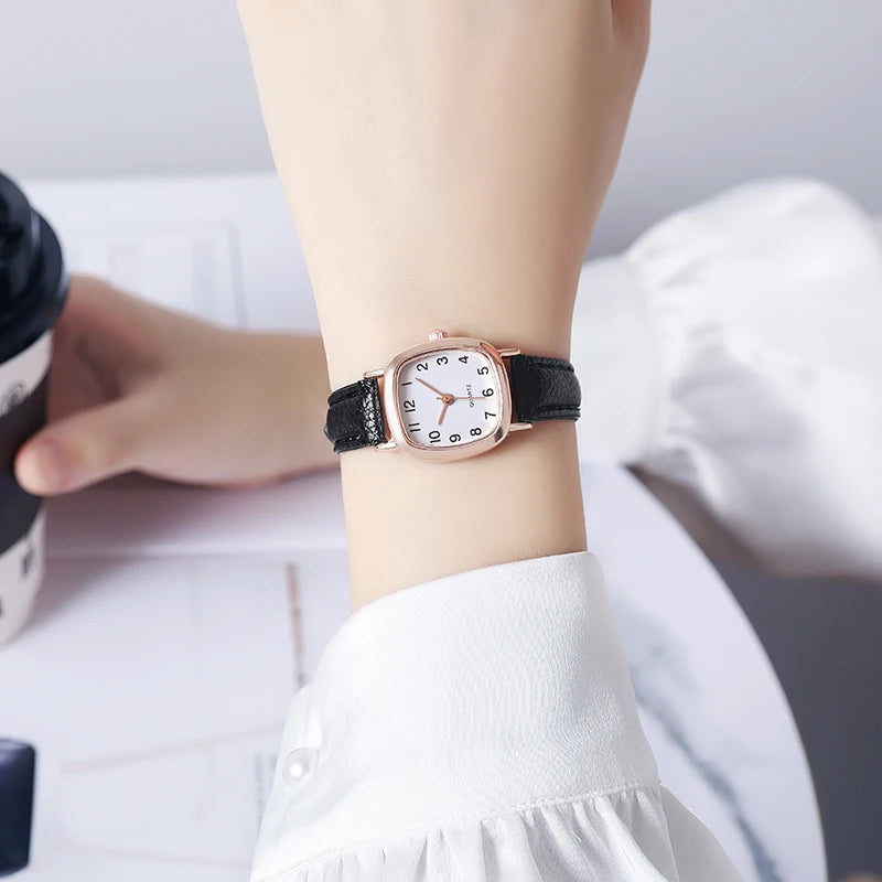Women's Small 23mm Quartz Watch Leather Strap Arabic Numerals Fashion Wristwatch