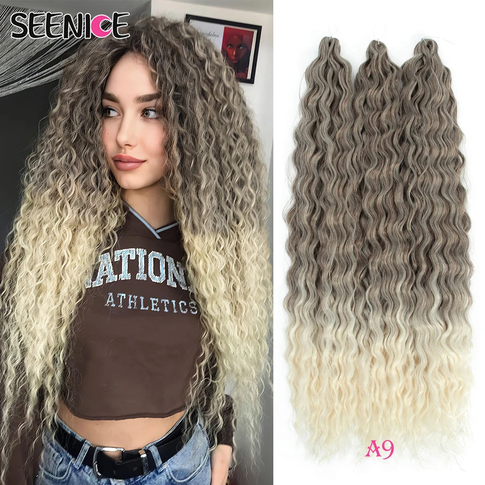 Ariel Water Wave Twist Crochet Braids – Ombre Synthetic Deep Wave Hair Extensions, 22 Inch (55 cm)