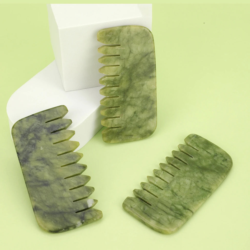 Natural Jade Massage Comb – Wide-Tooth Scalp & Face Gua Sha Tool for Meridian Therapy, Neck, Shoulder & Eye Massage