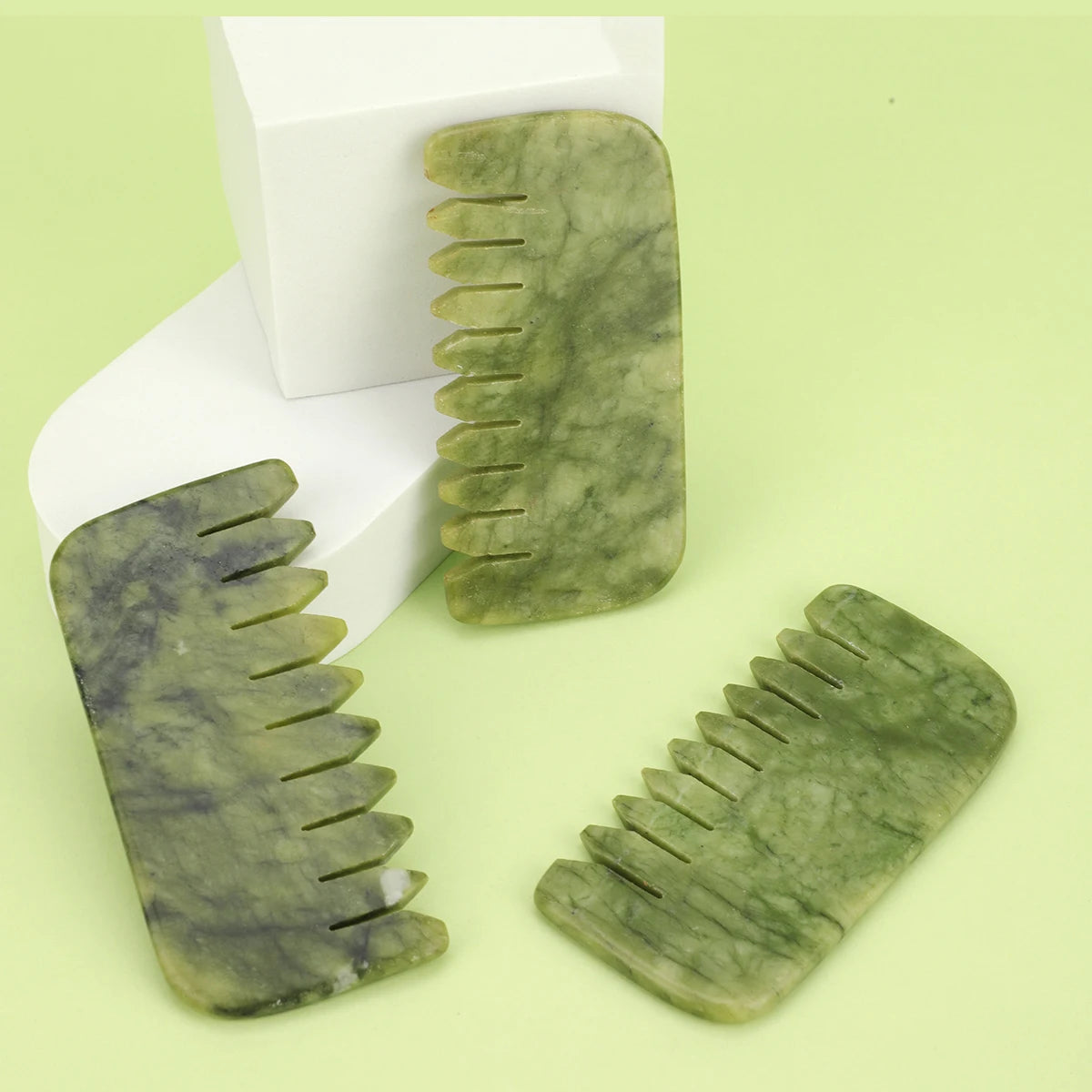 Natural Jade Massage Comb – Wide-Tooth Scalp & Face Gua Sha Tool for Meridian Therapy, Neck, Shoulder & Eye Massage