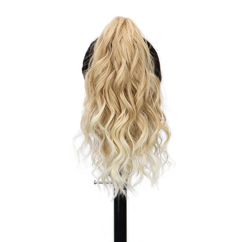 14-Inch (36 cm) Short Curly Clip-In Ponytail Hair Extension Synthetic Claw Clip Hairpiece for Women, Fluffy Blonde or Black