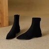Plus-Size Pointed-Toe Ankle Boots with Back Zipper, Low Square Heel Nude Faux Suede