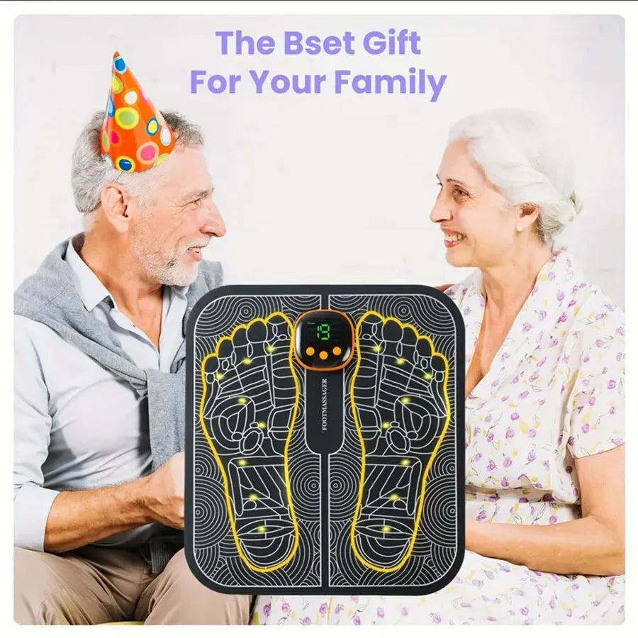 EMS Foot Massager Pad with LCD Display & Remote — Foldable Waterproof PU Foot, Back & Leg Massager