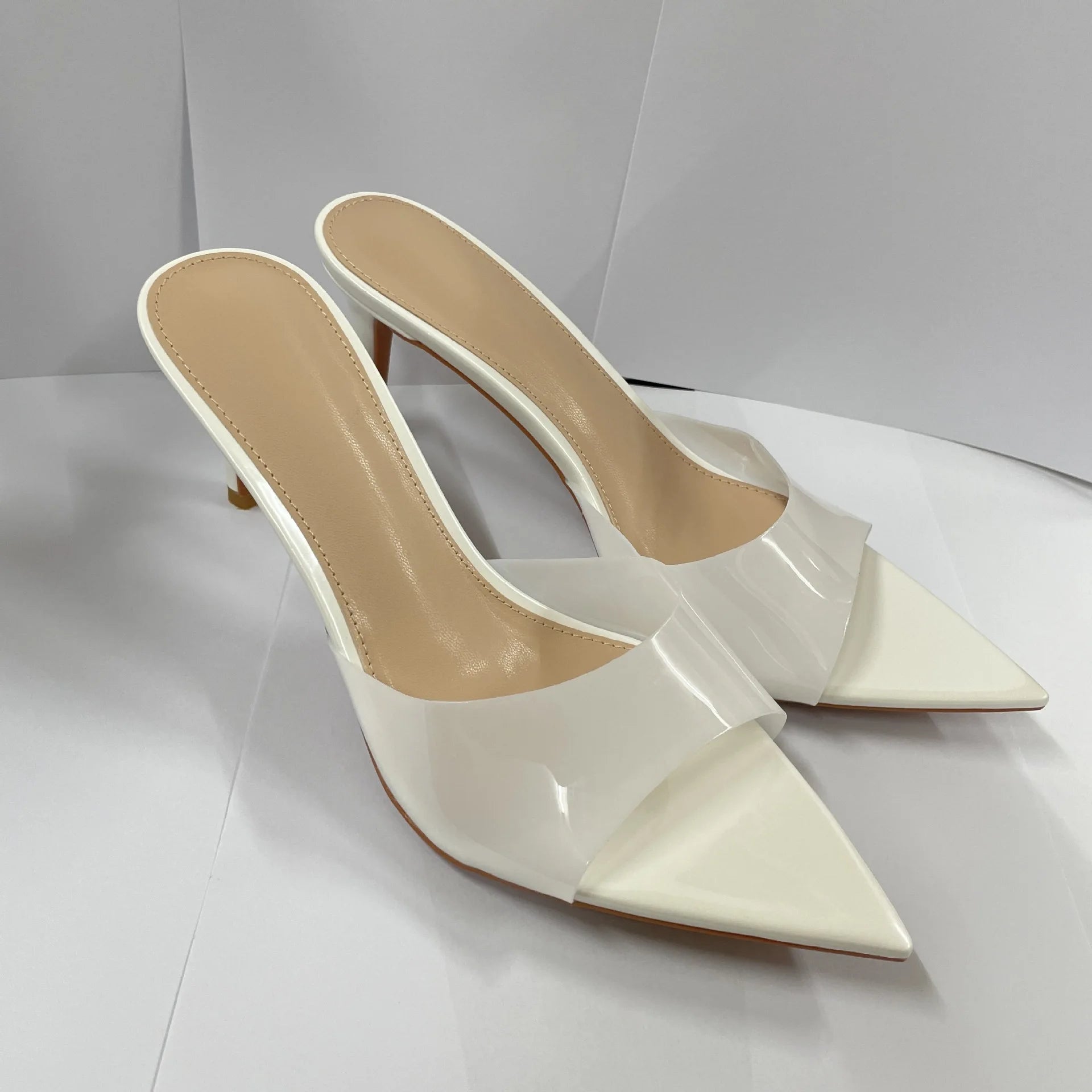 Transparent Pointed Stiletto Mules - Women's Clear High Heel Slip-On Sandals, 3.1 in (8 cm)