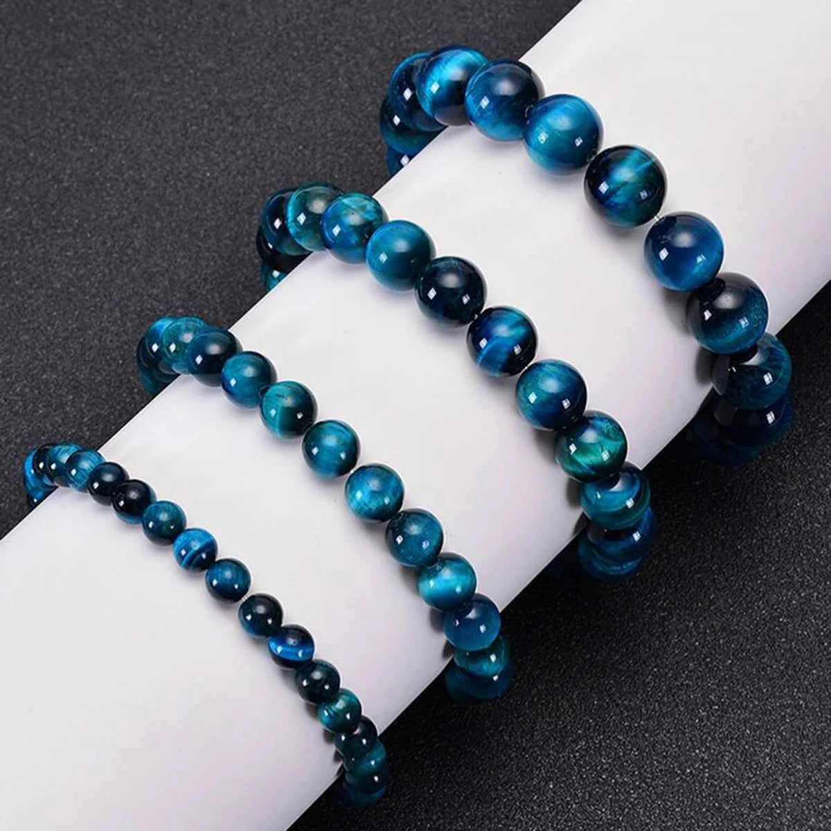 Blue Tiger Eye Beaded Bracelet - Natural Round Stone Beads 6/8/10mm, Minimalist Unisex