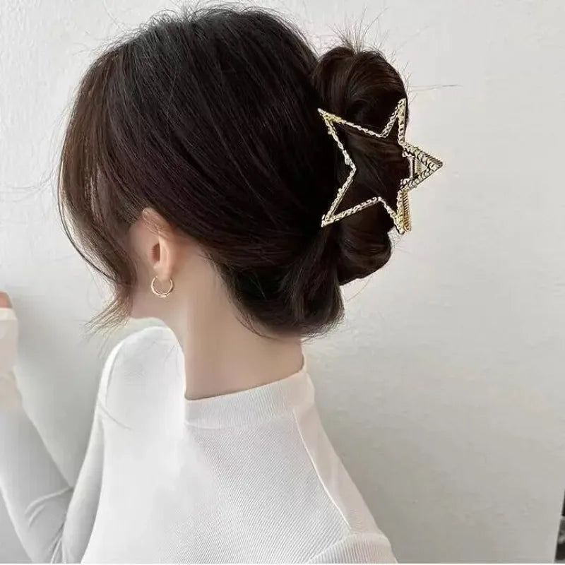 Heart Metal Hair Claw Clips for Women – Nonslip Alloy Crab Clamp, Gold Silver Black, 6.5 cm (2.6 in) – Korean Retro Fashion