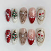 24-Pack Christmas Green Snowflake Press-On Nails with Rhinestones – Holiday False Nail Set for Women