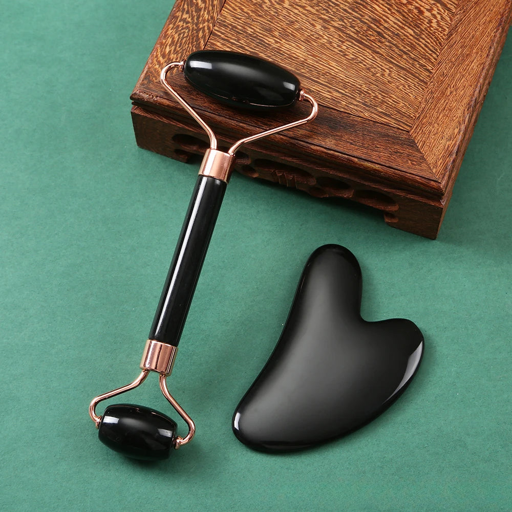 Natural Resin Gua Sha and Facial Roller - Massager for Face, Neck & Eyes
