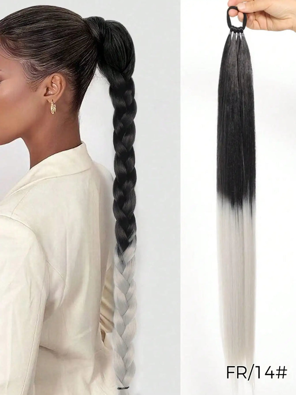 YELOWTIM 28-Inch (70 cm) Synthetic Ponytail Extension with Elastic Band – Straight Braided DIY Hair Piece, Black/Brown