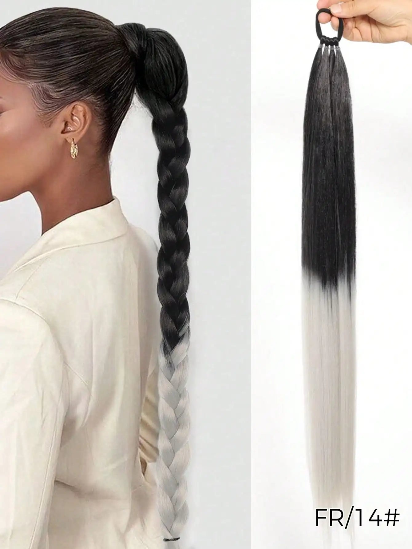 YELOWTIM 28-Inch (70 cm) Synthetic Ponytail Extension with Elastic Band – Straight Braided DIY Hair Piece, Black/Brown