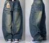 Women's Streetwear Washed Letter Print Baggy Wide-Leg Jeans – Harajuku Hip-Hop Gothic Style