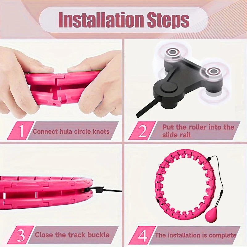 Adjustable 24-Section Smart Fitness Hula Hoop – Detachable Waist Massager with Silent Rollers for Slimming & Home Workout