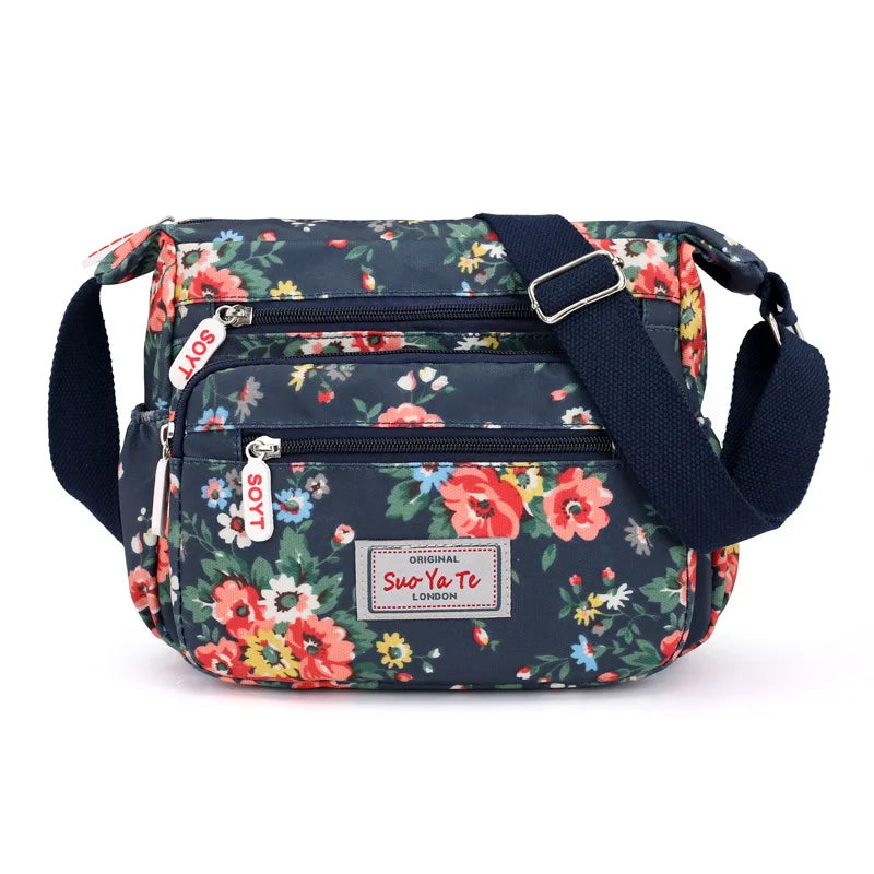 Floral Waterproof Multi-Pocket Crossbody Bag for Women – Casual Shoulder Messenger