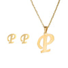 Stainless Steel Alphabet Initial Necklace & Stud Earrings Set – 26 Letter Personalized Jewelry Gift for Women