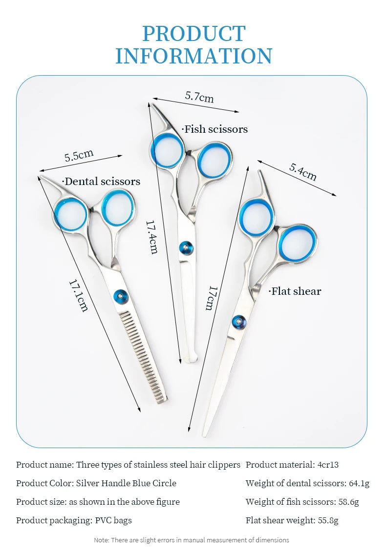 Professional Barber Hair Cutting Scissors Stainless Steel Hairdressing Shears for Salon & Home (3 Styles)