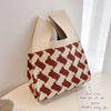 Handmade Knitted Knot Wrist Bag - Striped Mini Tote for Women, Large-Capacity Phone Bucket, Autumn Winter Casual