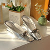 Women's Low Heel Slingback Sandals - PU Slip-On Flat Mules Casual Summer Sandals