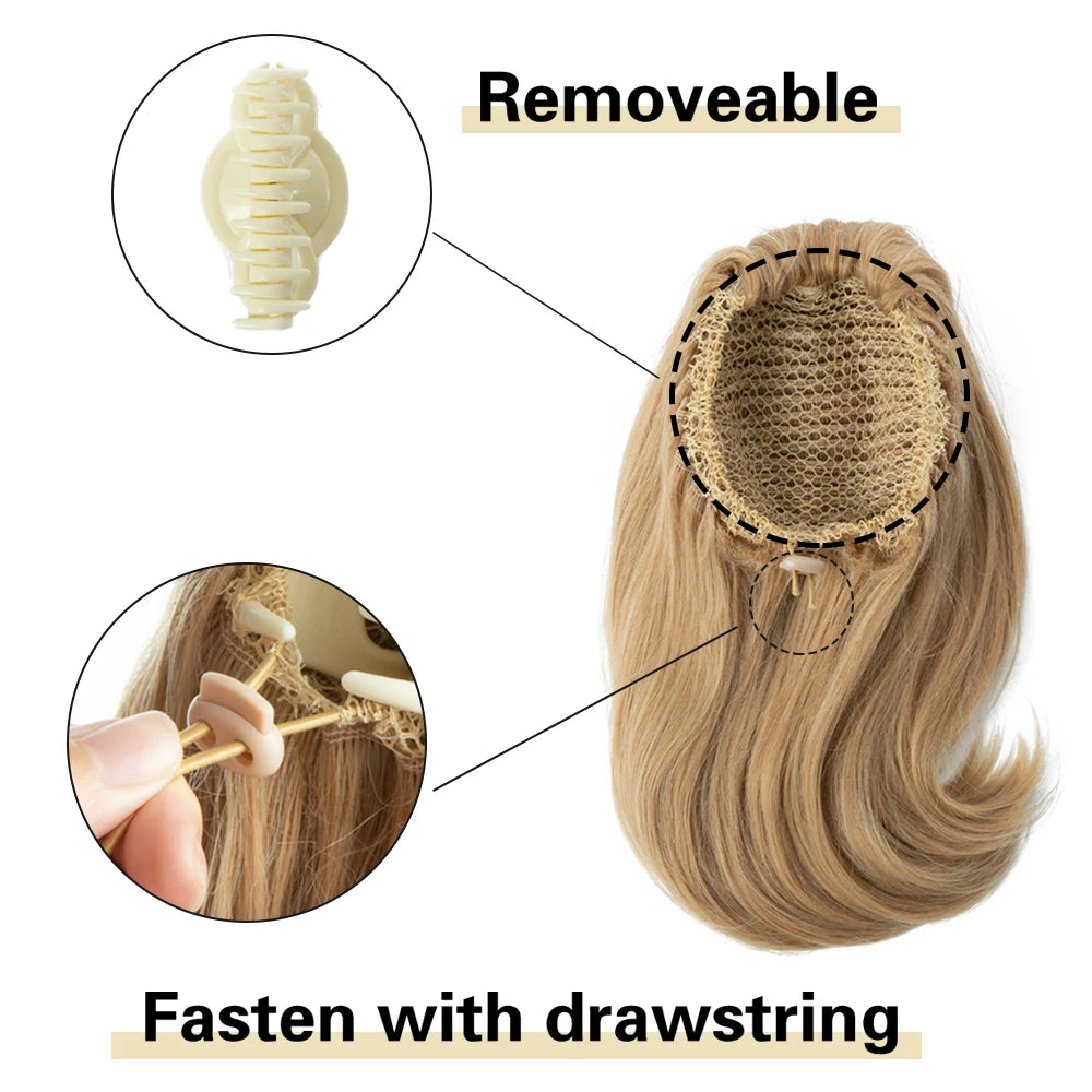 14-Inch (35 cm) Wavy Clip-In Ponytail Extension – Synthetic Claw Clip with Elastic Band, 1 Piece (Blonde/Black)