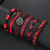 6-Pack Adjustable Leather Wrap Bracelets – Punk Beaded Tree Design, Unisex (17–24 cm / 6.7–9.4 in)