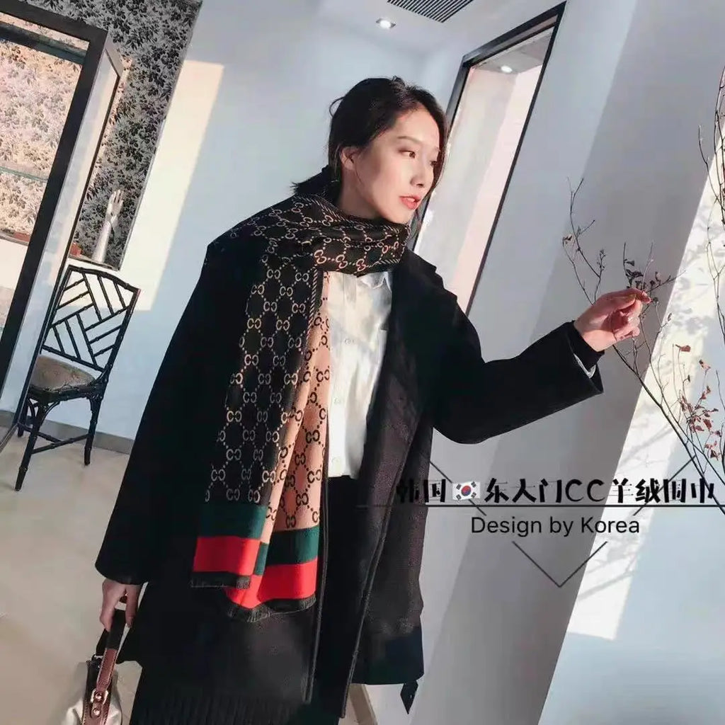 Luxury Two-Sided Cashmere Blend Long Fringe Scarf — Thick Warm Women's Pashmina Shawl Wrap