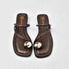 Women's Retro PU Slip-On Sandals Low Square Heel Mules with Latex Foam Insole