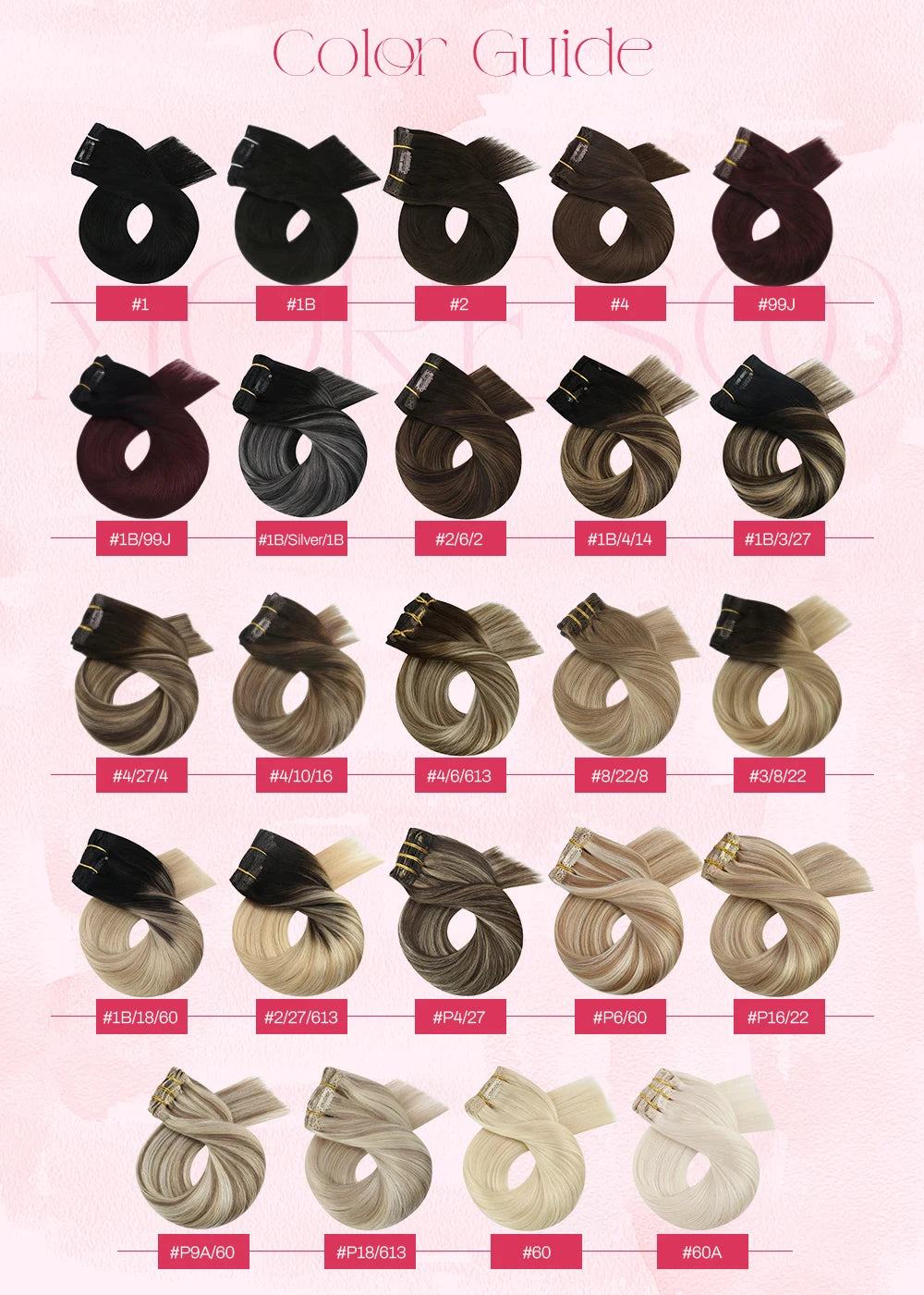 Moresoo Brazilian Remy Clip-In Human Hair Extensions – Straight 5PC or 7PC Set, 10–24 in (25–61 cm)