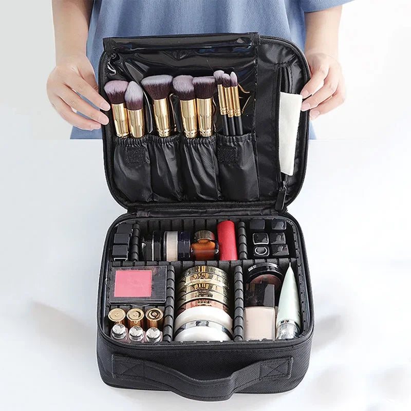 Waterproof Travel Makeup Bag for Women 10.2 in (26 cm) Embroidered Cosmetic Case and Brush Organizer