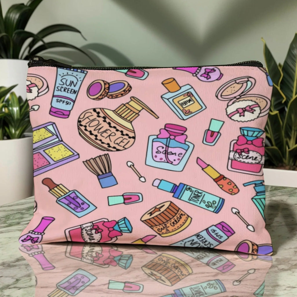 Cute Cartoon Makeup Bag — Aesthetic Large Travel Cosmetic & Toiletry Organizer Pouch for Women and Girls