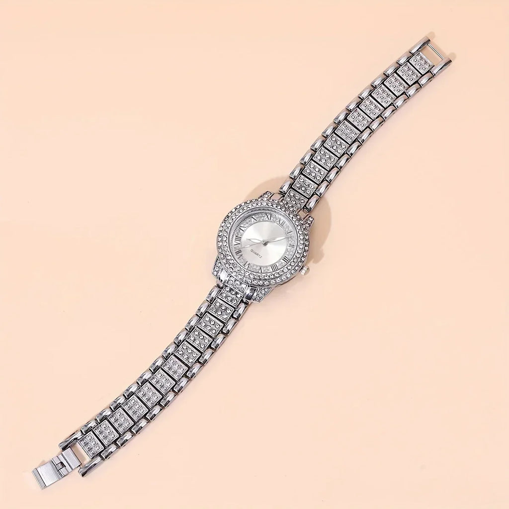 Women's Gold-Tone Rhinestone Quartz Dress Watch Alloy Bracelet Wristwatch
