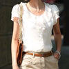 Korean Style Women's White Long Sleeve Blouse – Office Casual Button Turn-Down Collar Top