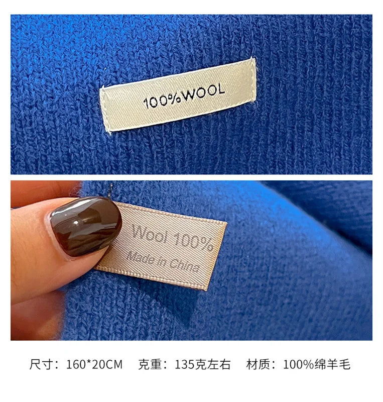 Women's 100% Wool Knitted Scarf - Thick Soft Pashmina Shawl Solid Winter Wrap 7.9 x 63 in (20 x 160 cm)